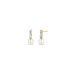 14k Diamond Bar & Pearl Drop Earrings