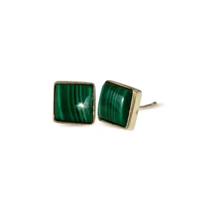 14K Yellow Gold Square Green Malachite 6X6mm Stud Earrings