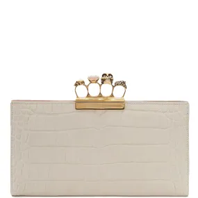 4 Ring Clutch Large Croc, White Bone/Gold