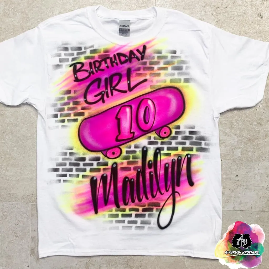 Airbrush Birthday Skater Girl Shirt Design