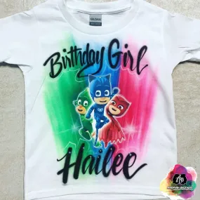 Airbrush PJ Masks Birthday Girl Shirt Design