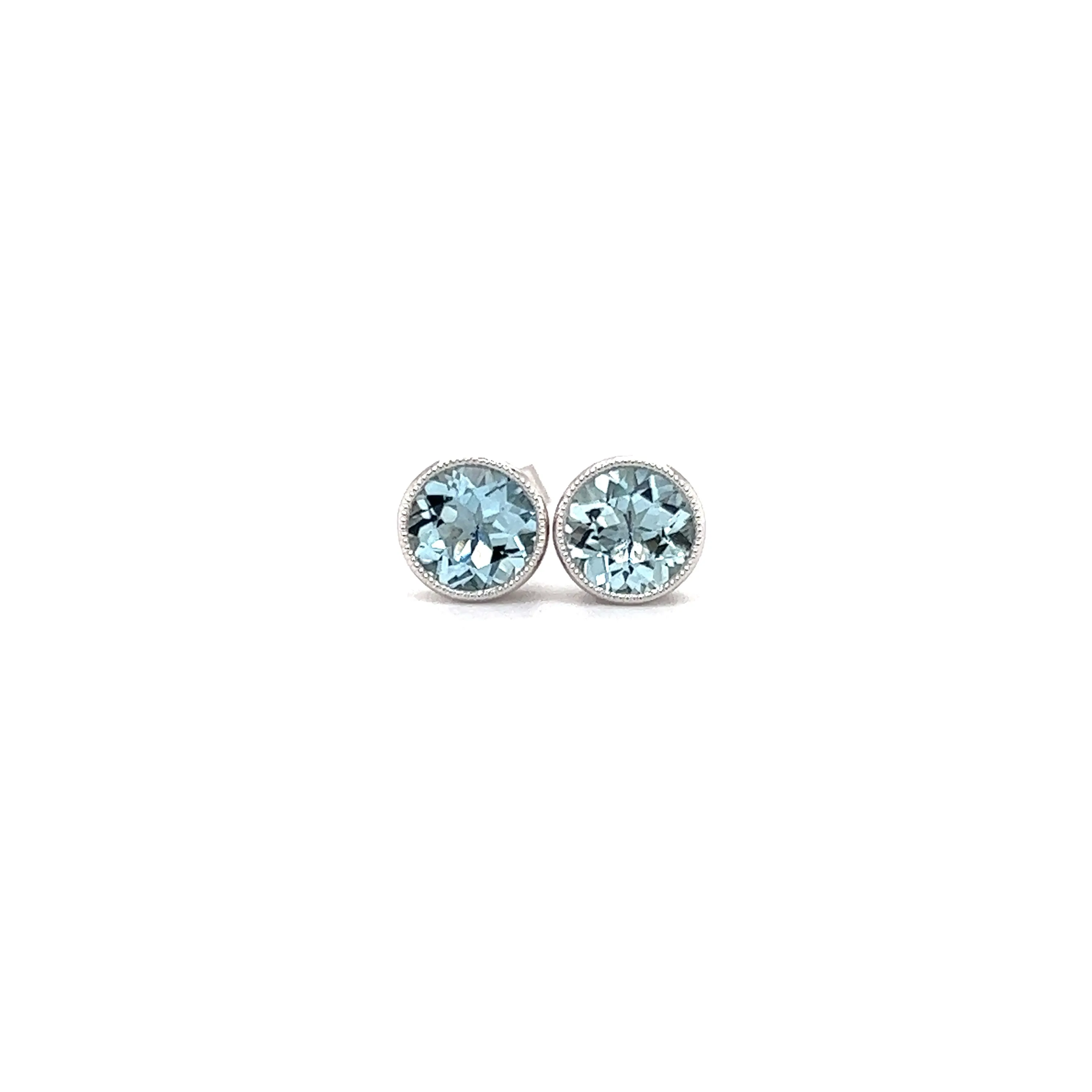 Aquamarine Stud Earrings with Filigree and Milgrain Details in 14K White Gold