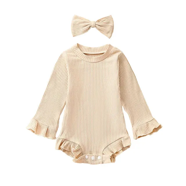 ARIEL Ruffle Long-Sleeve Romper with Headband