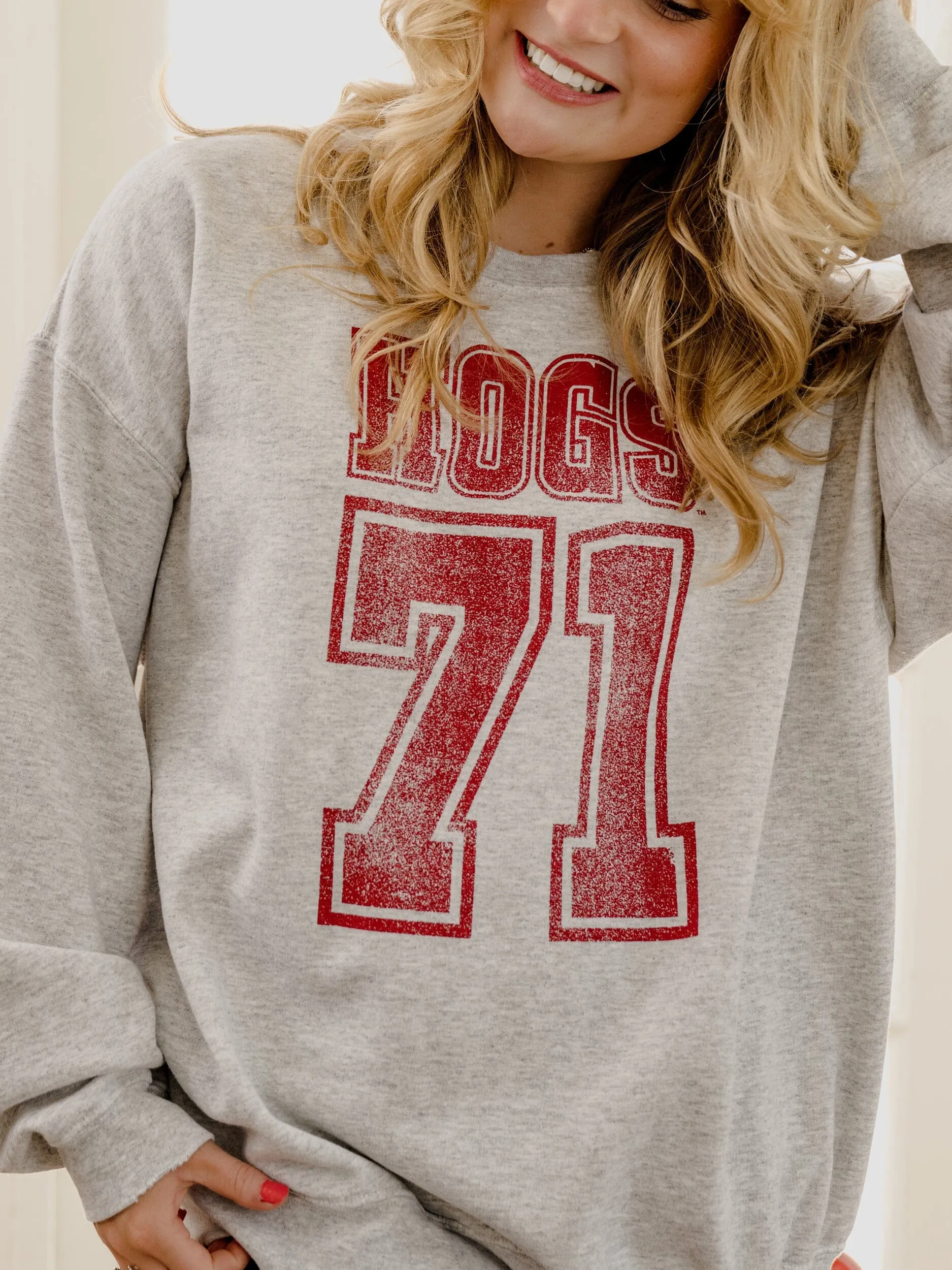 Arkansas Razorbacks Player Ash Gray Thrifted Sweatshirt