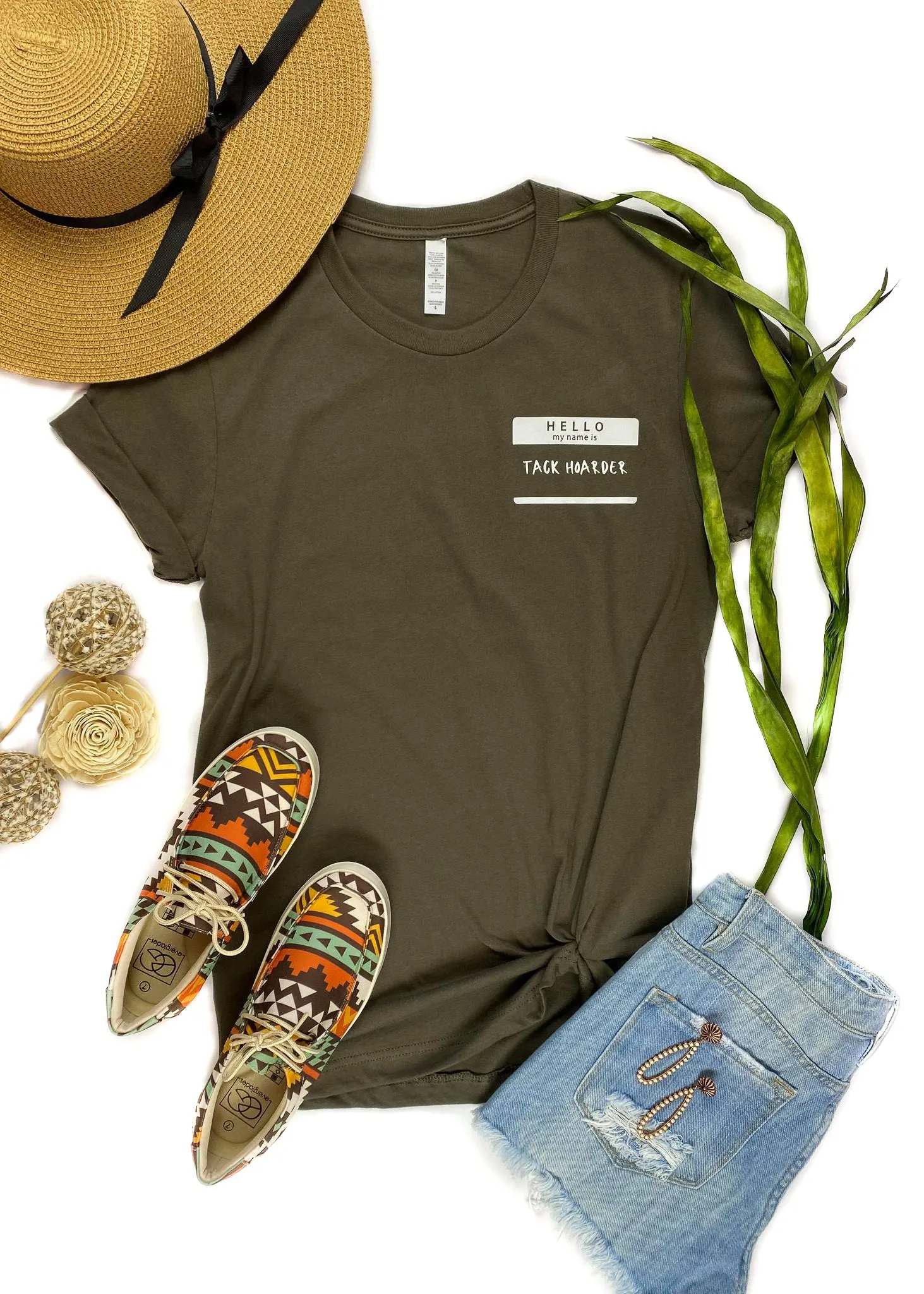 Army Green Hello Tack Hoarder Side Short Sleeve Tee