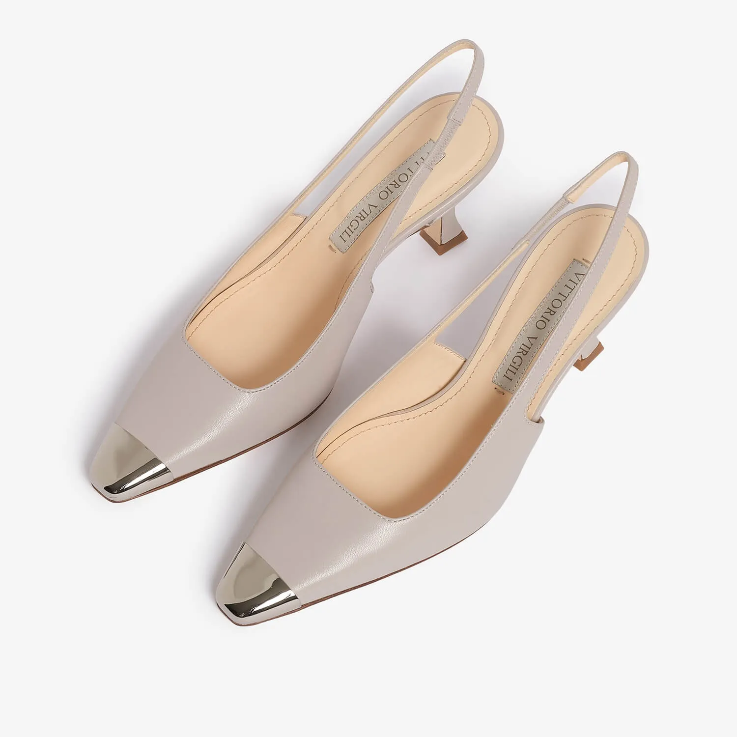 Beige  women's leather sling back décolleté