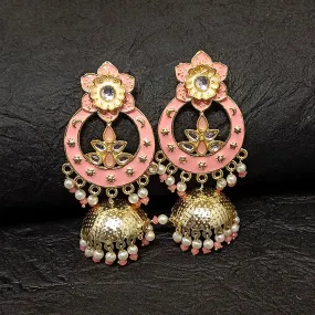 Bhavi Jewels Gold Plated Meenakari Jhumki Earrings