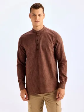 Brown Printed Linen Kurta