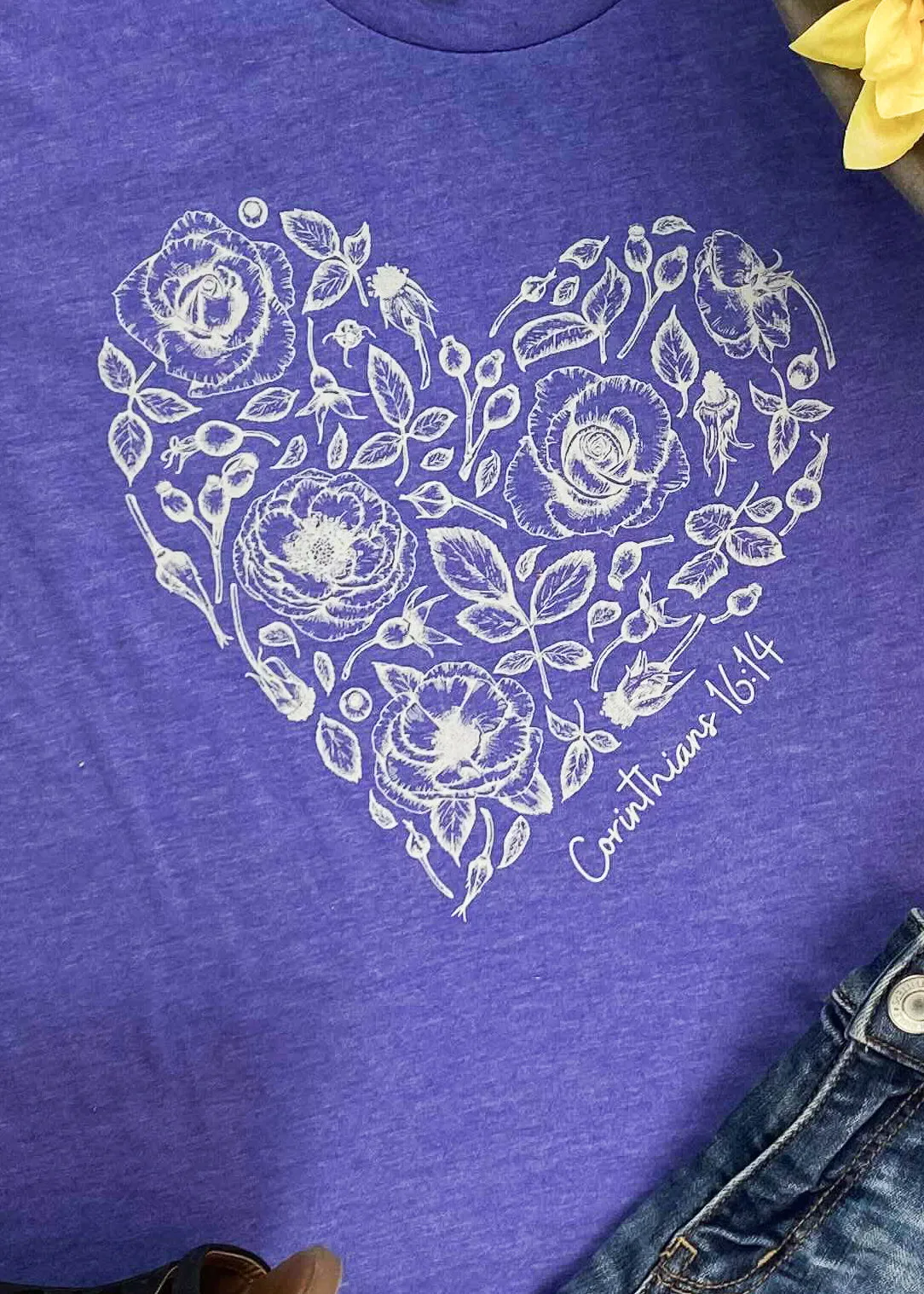 Corinthians 16:14 Rose Heart Lapis Short Sleeve Graphic Tee