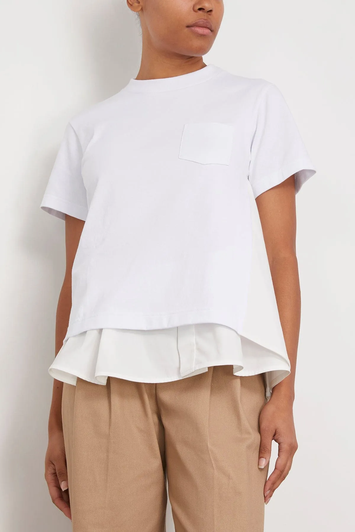 Cotton Poplin Mix Cotton Jersey T-Shirt in White