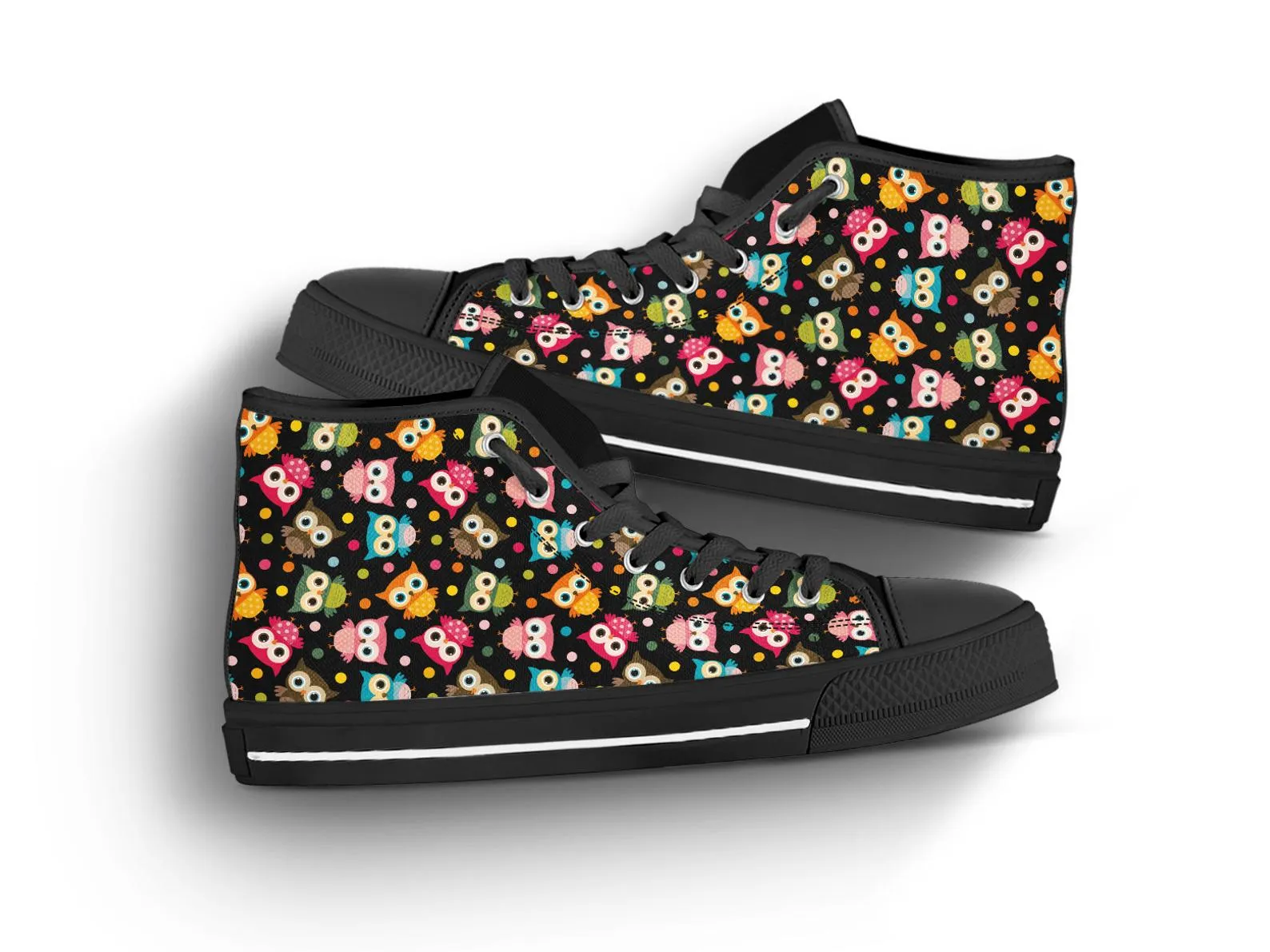 Cute Owl Shoes Owl Sneakers Owl  Print Pattern Cute Shoes Owl Lover Gifts Custom High Top Converse Style Sneakers For Adults Women & Men