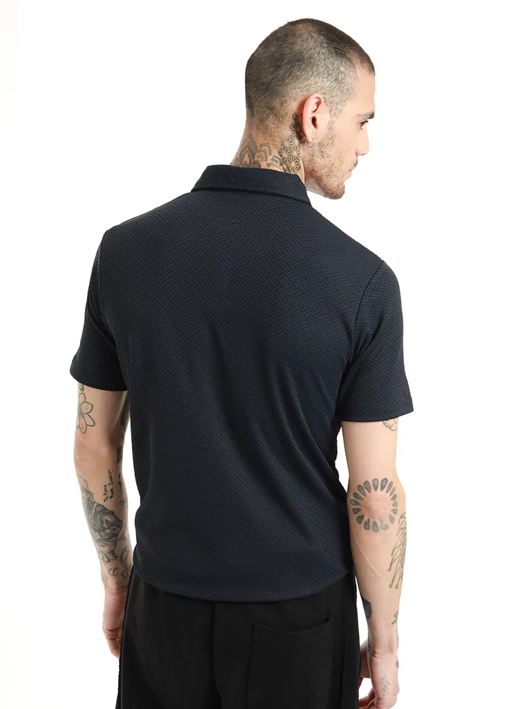 Dark blue twin weave Polo T-shirt