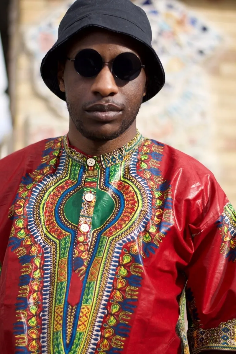 Dashiki Shirt in Red Print - Festival Shirt