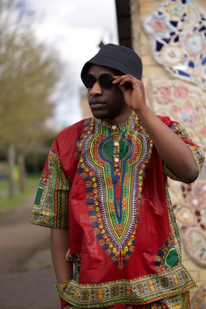 Dashiki Shirt in Red Print - Festival Shirt