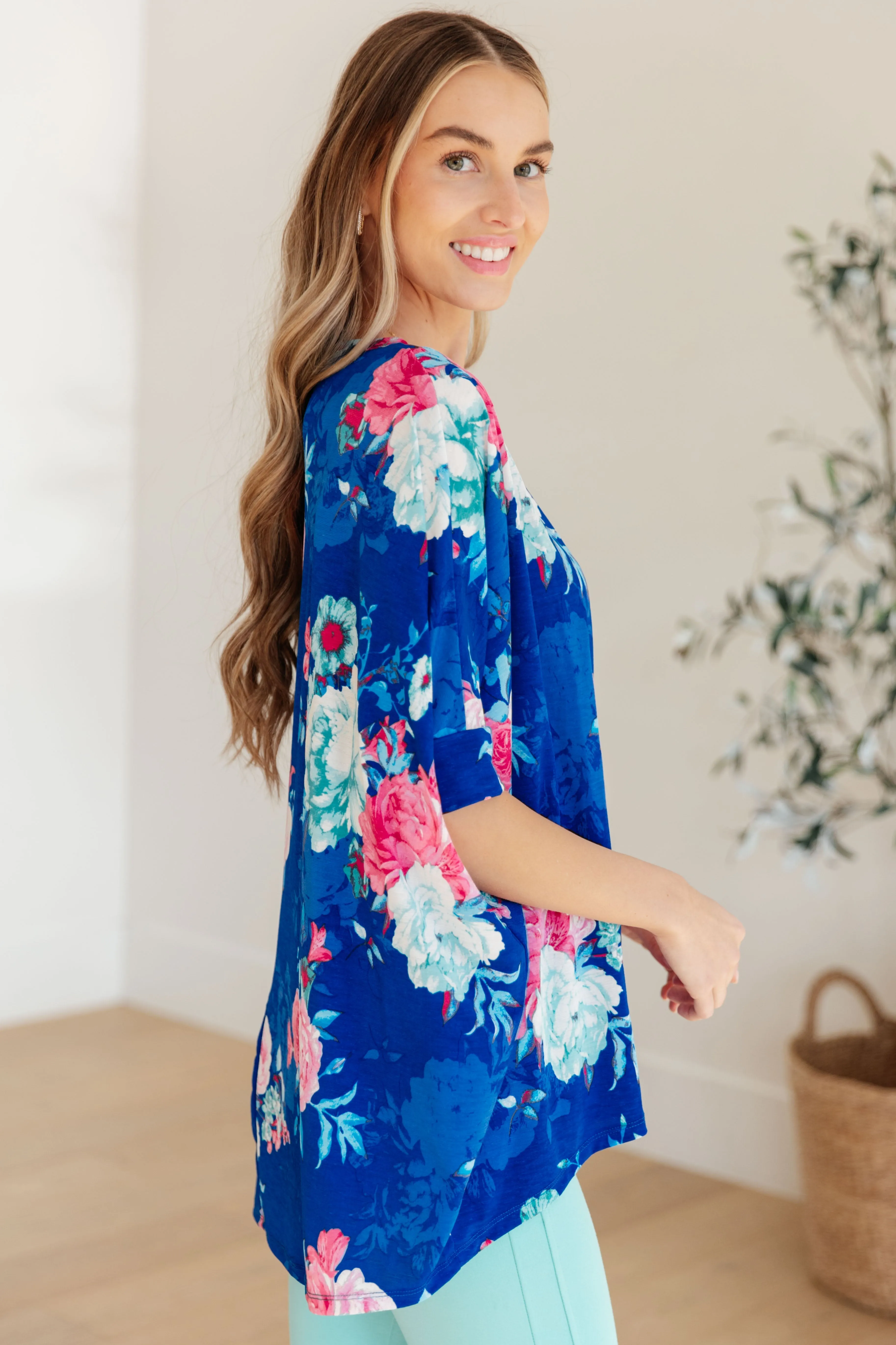 Dear Scarlett Essential Blouse in Royal and Pink Floral - OW *FINAL SALE*