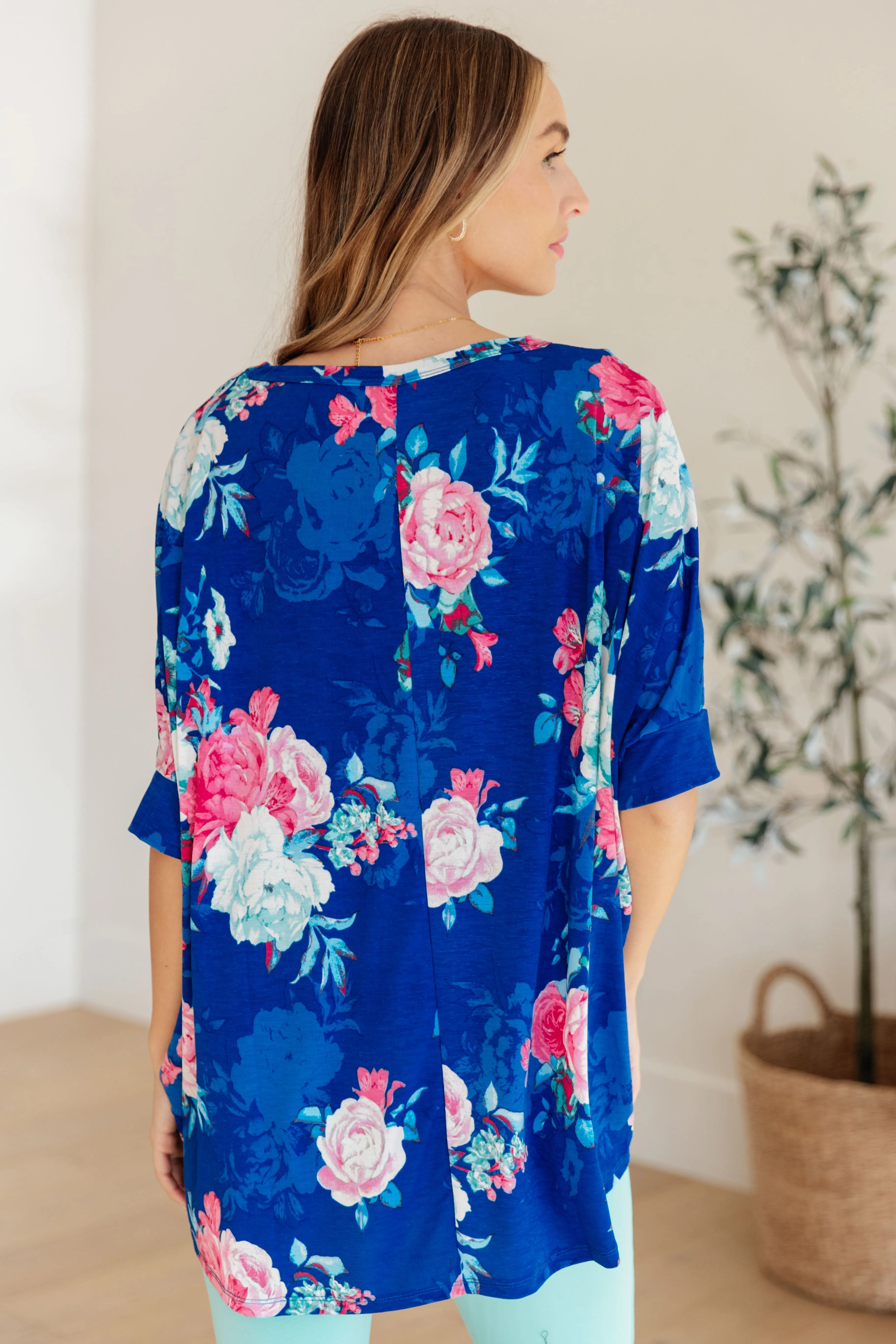 Dear Scarlett Essential Blouse in Royal and Pink Floral - OW *FINAL SALE*