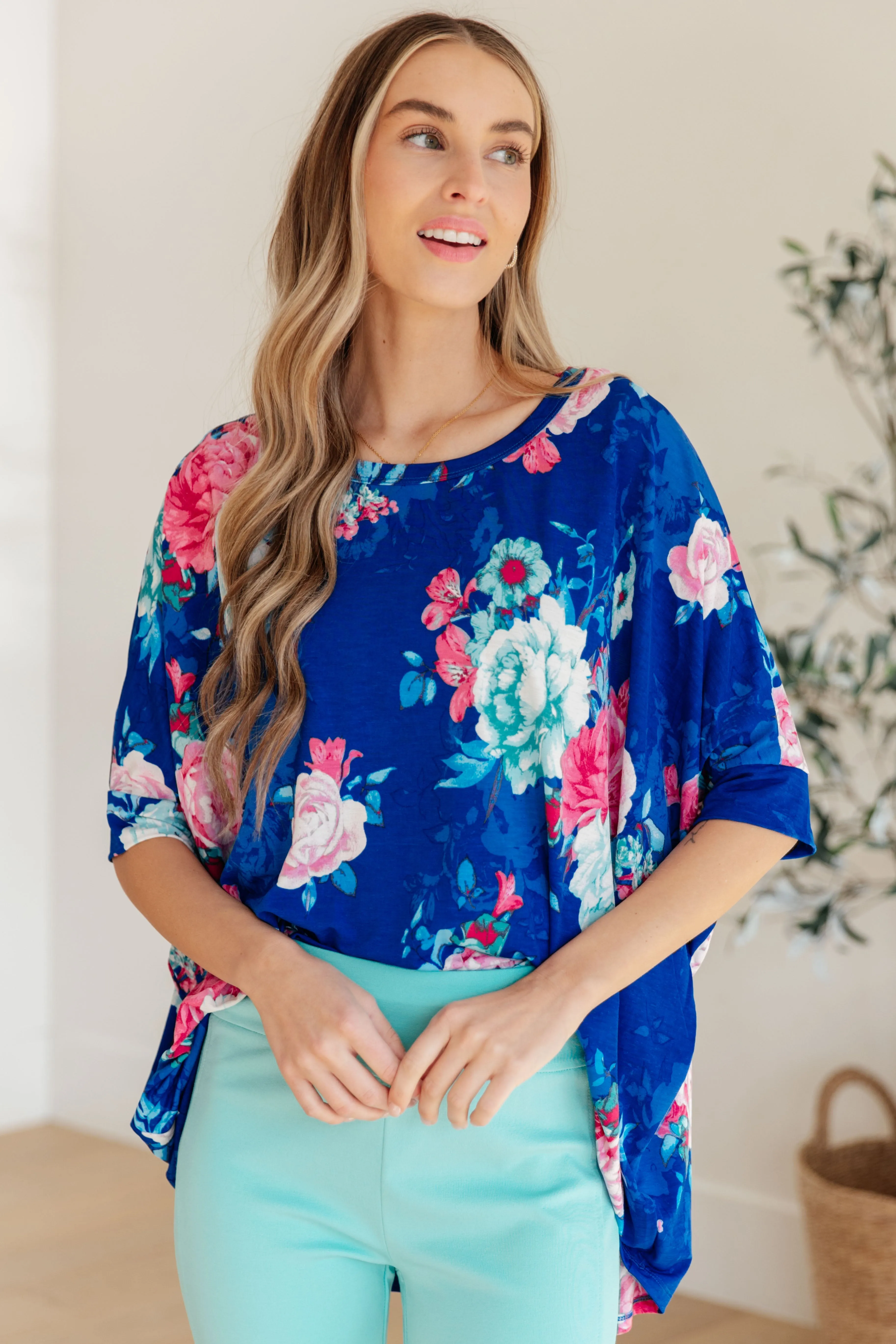 Dear Scarlett Essential Blouse in Royal and Pink Floral - OW *FINAL SALE*