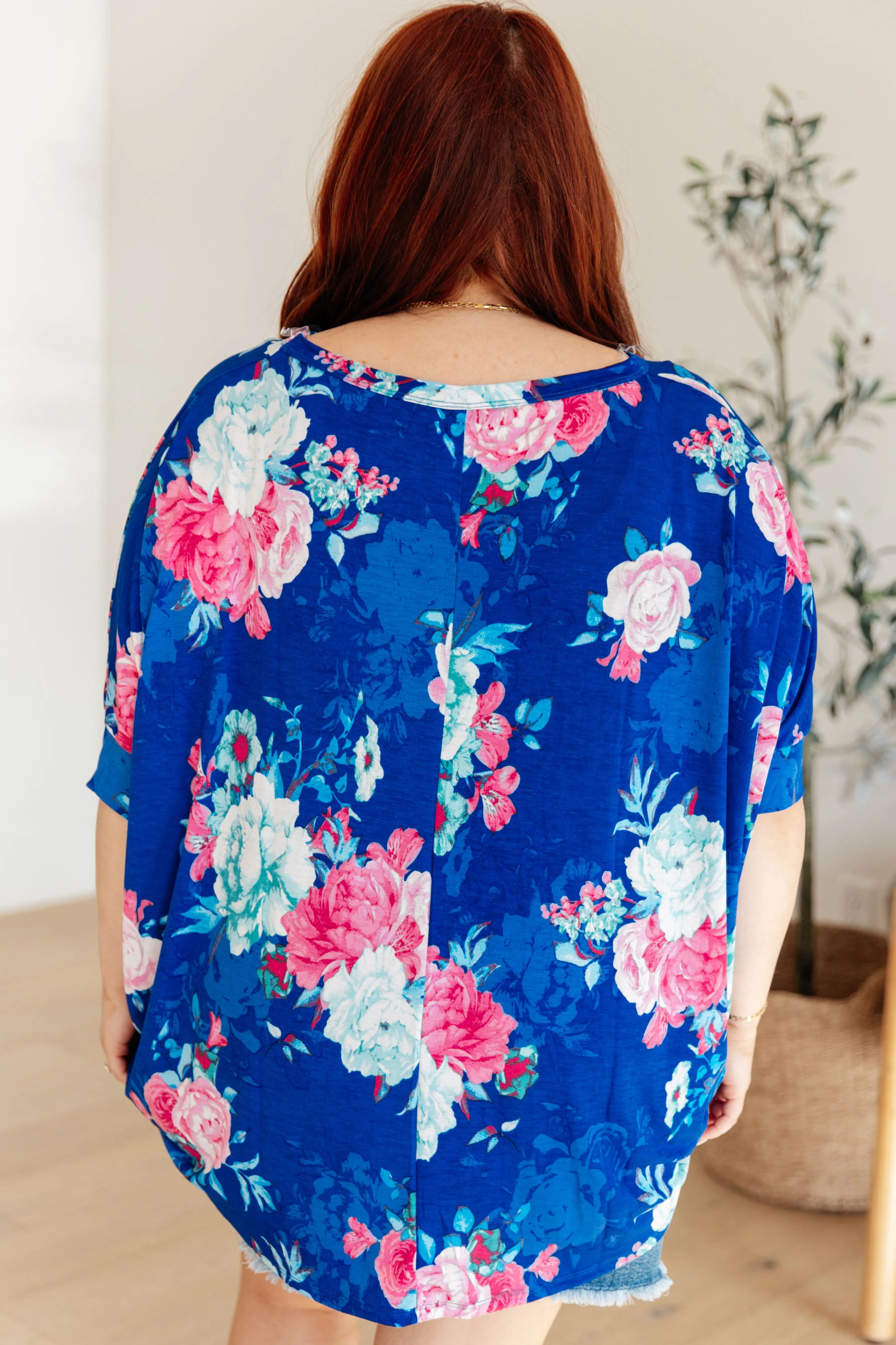 Dear Scarlett Essential Blouse in Royal and Pink Floral - OW *FINAL SALE*