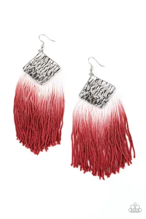 DIP The Scales Red and White Ombre Tassel Earrings - Paparazzi Accessories