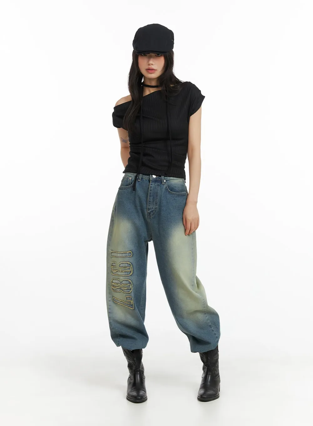 Distressed Baggy Straight Jeans CM413