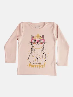 Full sleeve cute cat pattern in pink t-shirt for baby girls