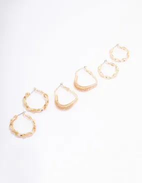 Gold Coil Heart Hoop Earring 3-Pack