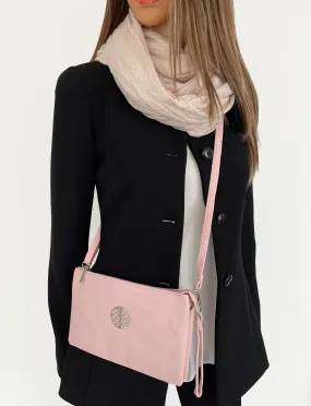 LARGE MULTI-COMPARTMENT CROSS-BODY PURSE BAG WITH WRIST AND LONG STRAPS - PINK