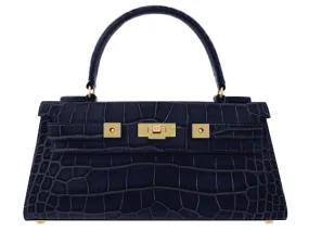 Maya East West Orinoco 'Croc' Print Calf Leather Handbag - Navy