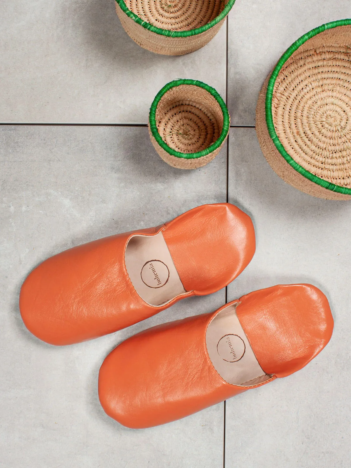 Moroccan Babouche Basic Slippers, Tangerine