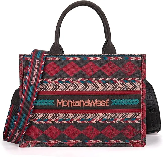 MW01G-8120S  Montana West Boho Ethnic Print Concealed Carry Tote/Crossbody Burgundy