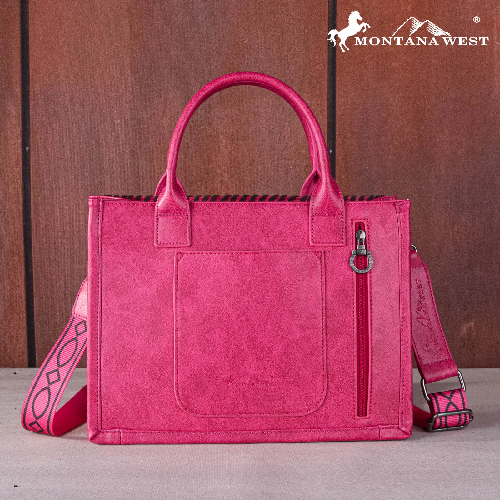 MWF1050G-8250 Montana West Whipstitch Concealed Carry Tote/Crossbody  Hot Pink