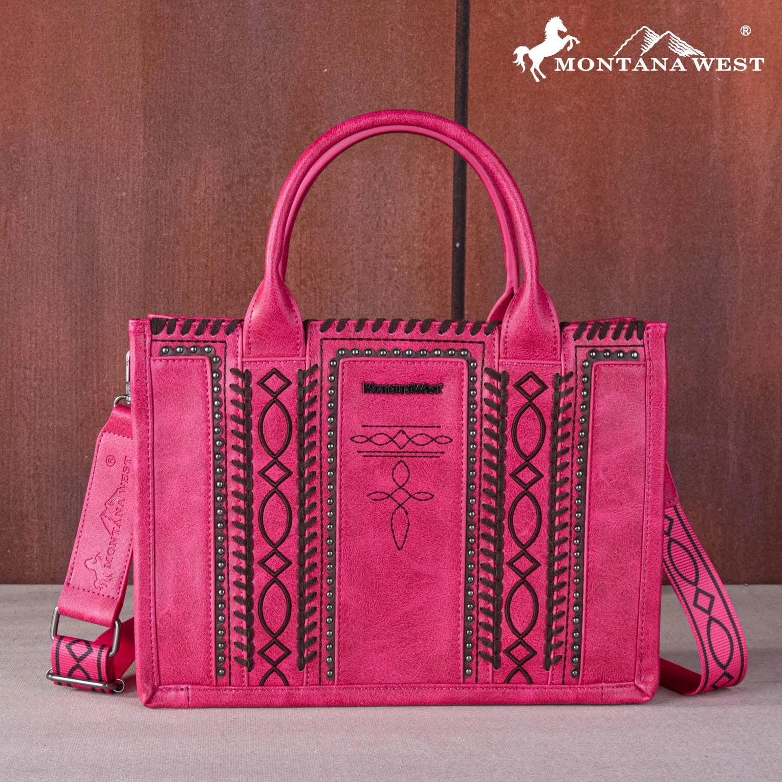 MWF1050G-8250 Montana West Whipstitch Concealed Carry Tote/Crossbody  Hot Pink