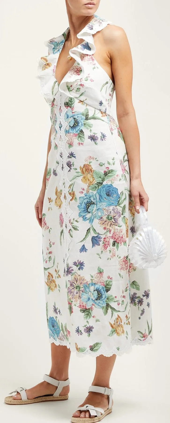 'Ninety-Six' Floral-Print Linen Midi Dress