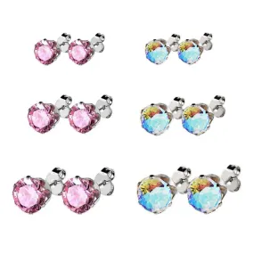 PAIR of 3mm AB Pink CZ Steel Stud Earrings