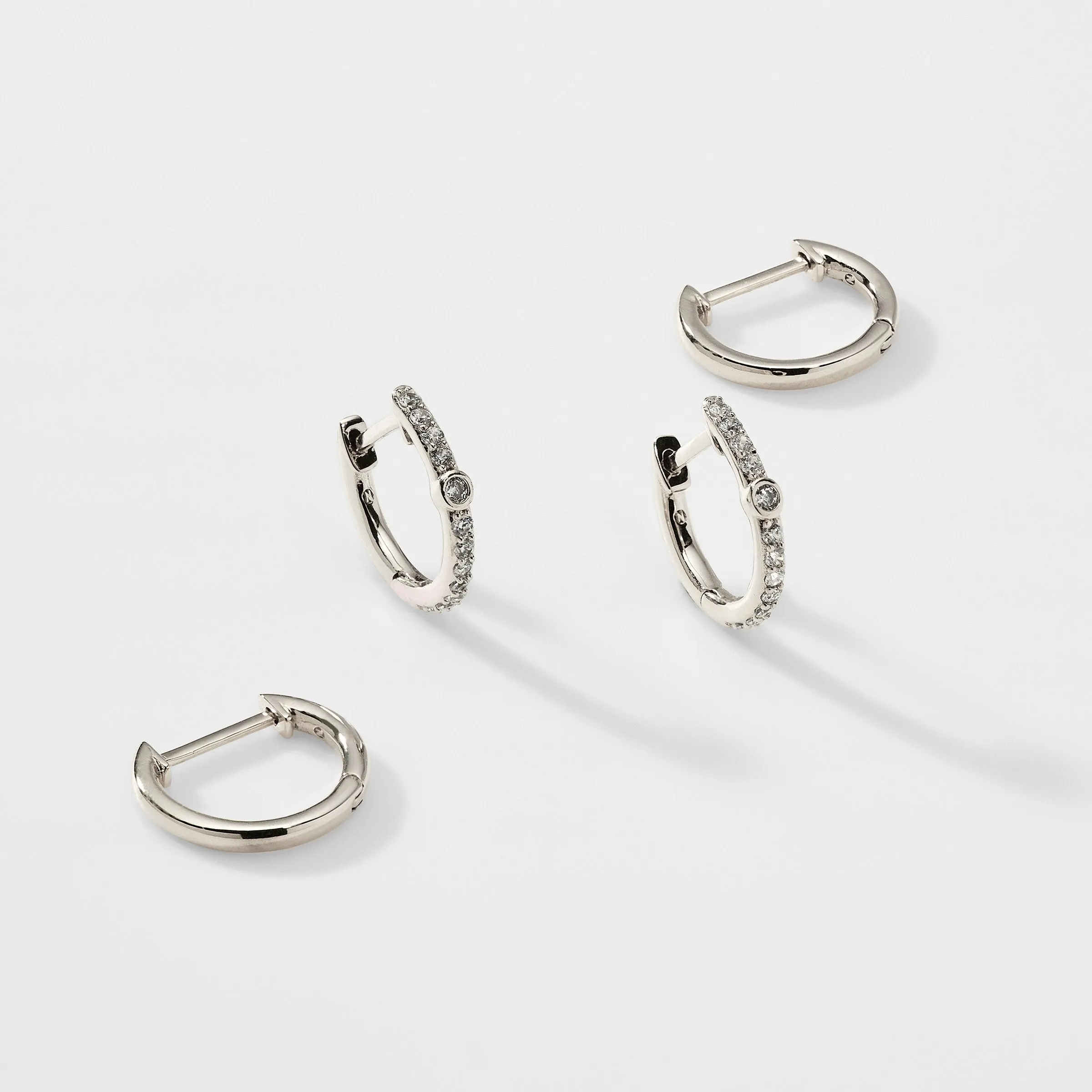 PAVE SET OF 2 HUGGIE EARRINGS