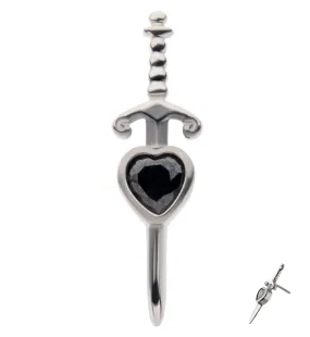 Pierced Black Heart CZ Titanium Threadless Top