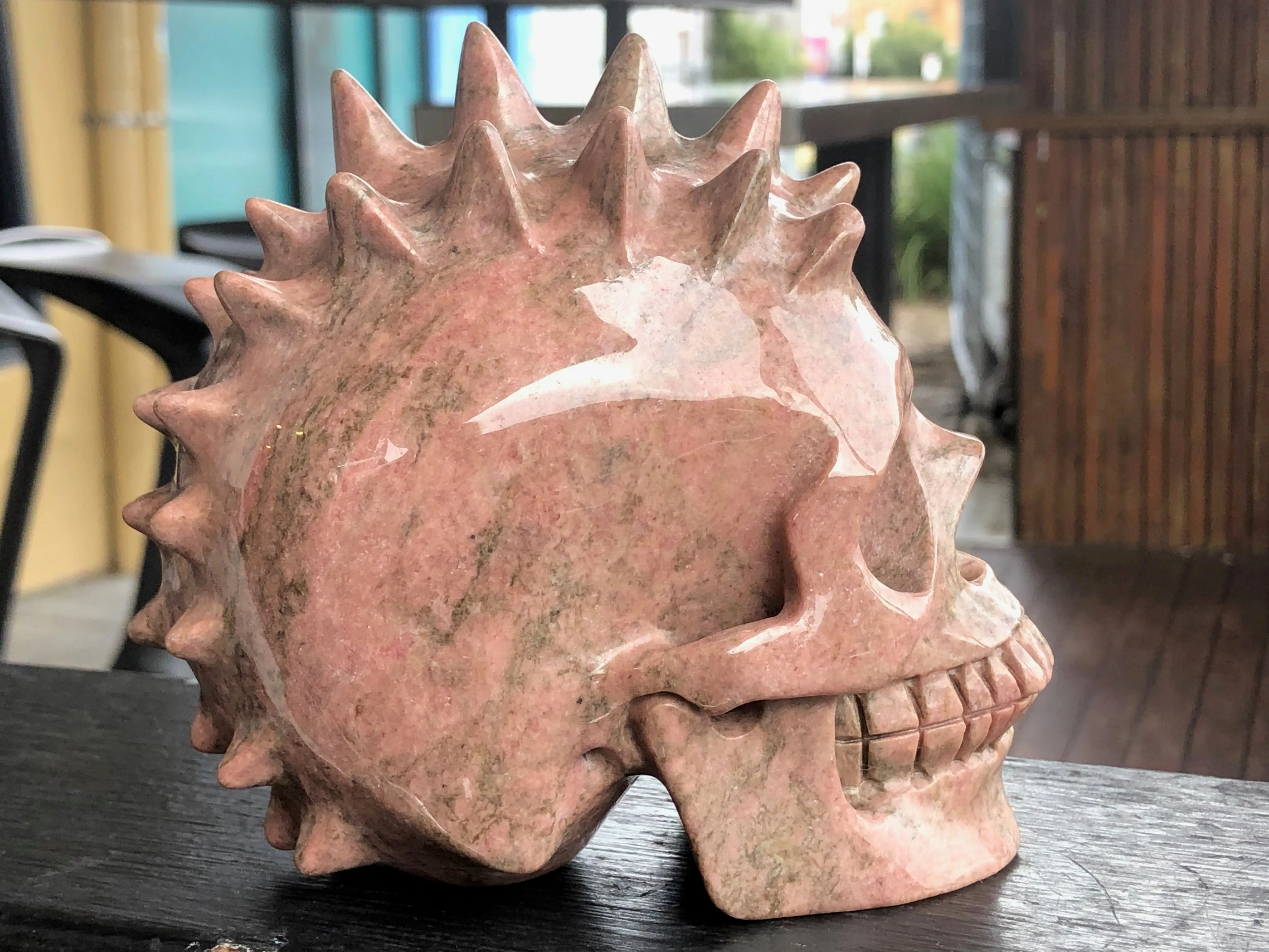 Rhodonite Spiky Mohawk Skull [1k1294]