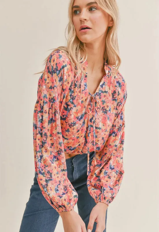 Sadie & Sage - Living In Color Tie Front Top Multi Color