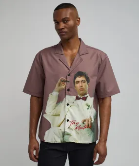 Scarface Tony Montana Short Sleeve Shirt Box Fit - Brown