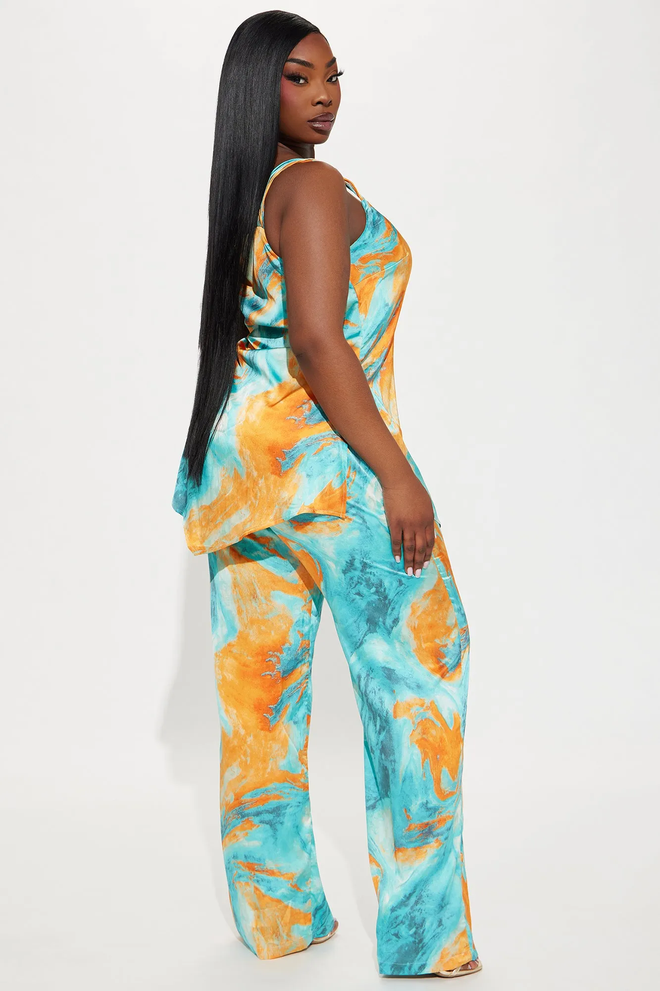 Shayla Satin Pant Set - Aqua/Combo