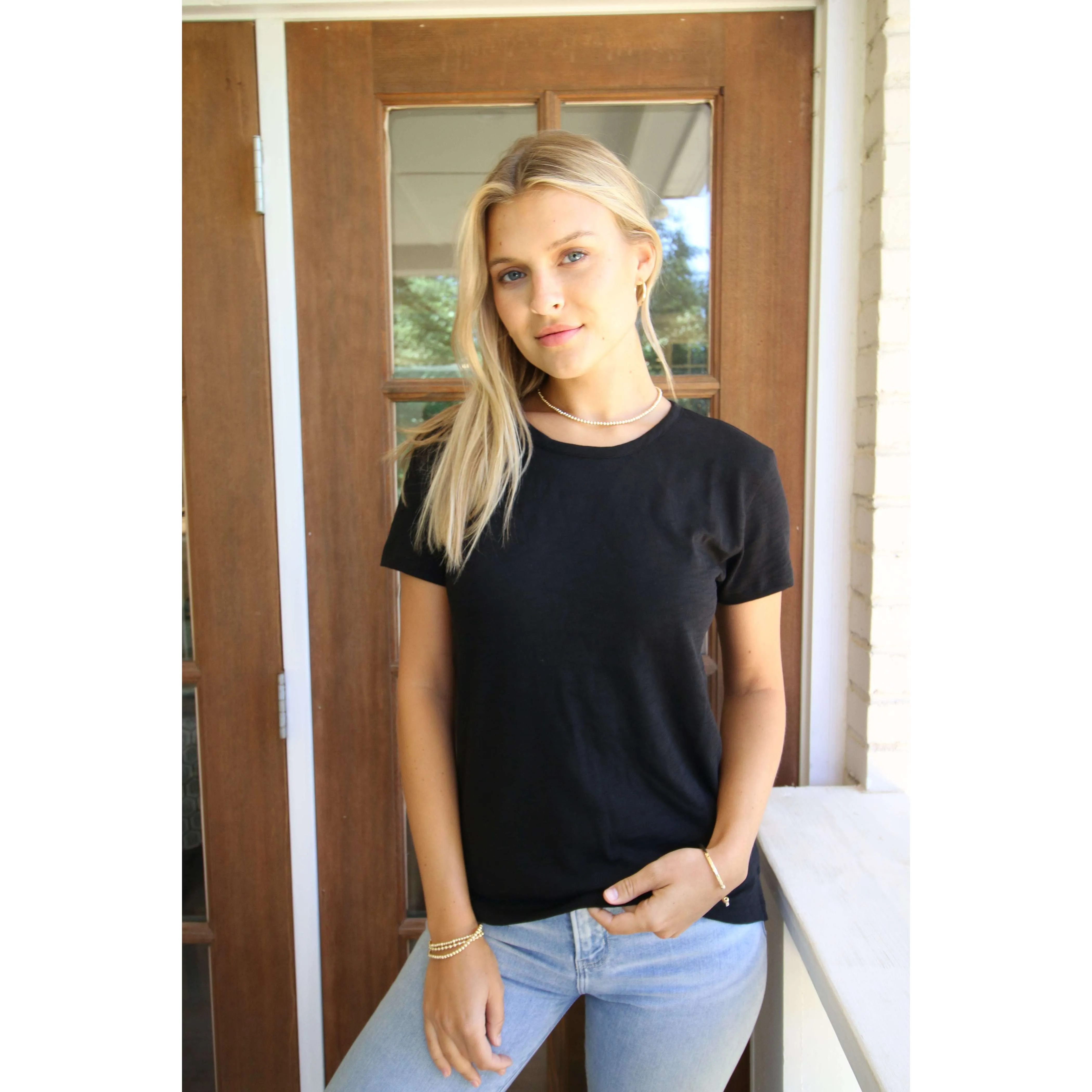 Short Sleeve Jeans Crew in Black Slub