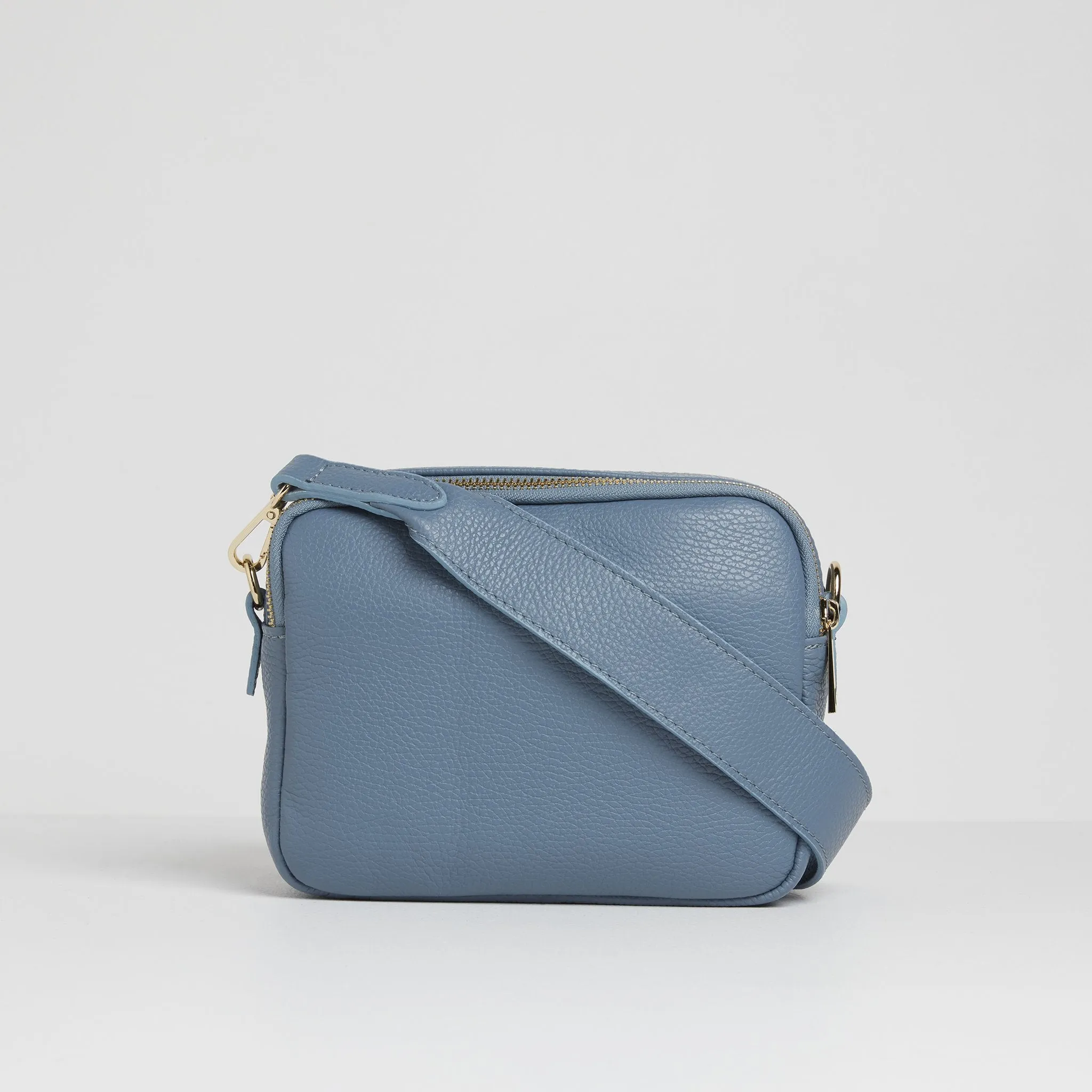 Sienna Crossbody Bag in Denim Blue with Light Pink Leopard Strap