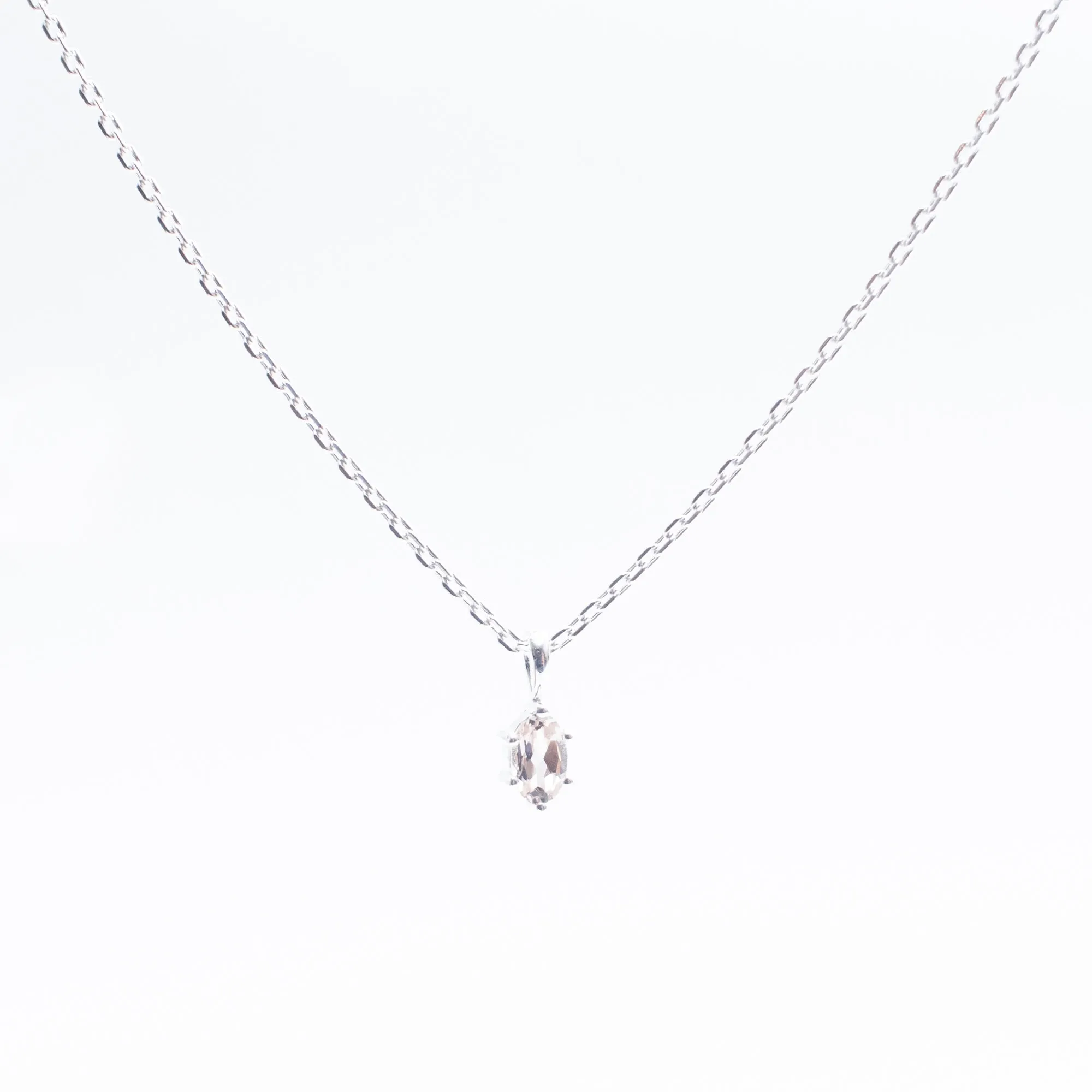 Silver Oval Claw Set Morganite Necklace