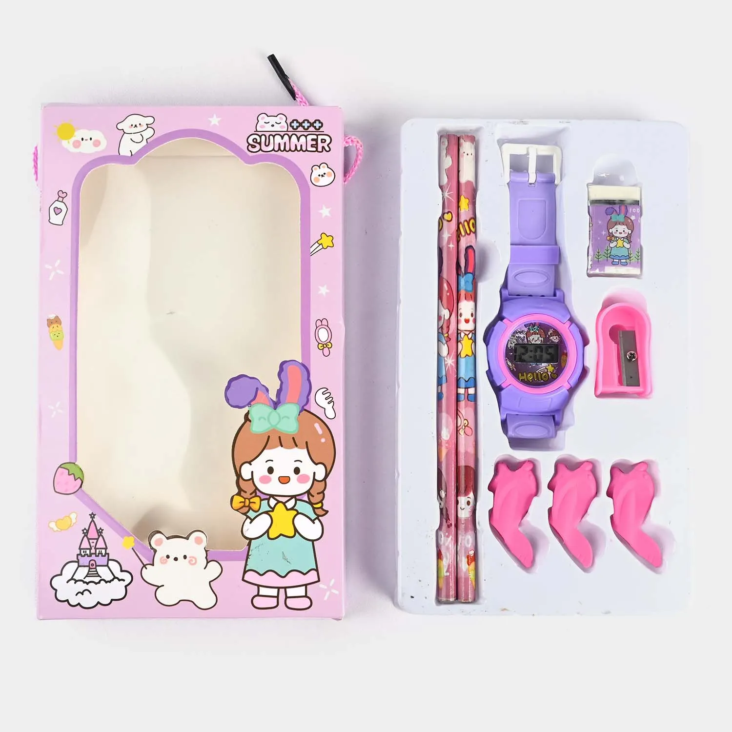 Stationery Set With Wristwatch For Kids