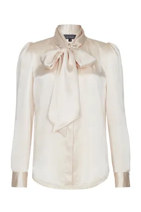 Tie-neck silk satin blouse in Nude - Denisa