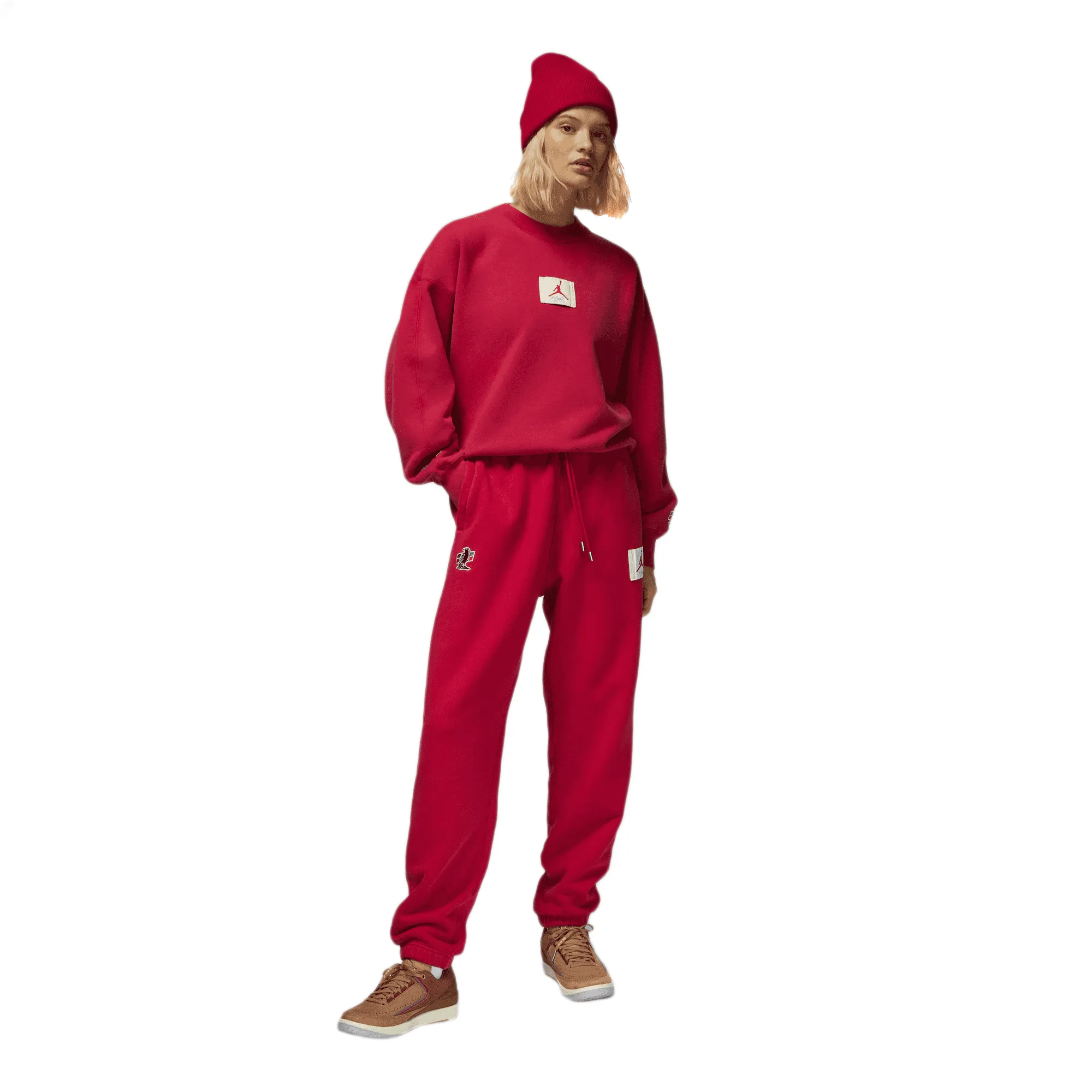 Women's Jordan x Two 18 International Flight Club Fleece Pants Gym Red/Coconut Milk DV6968-687